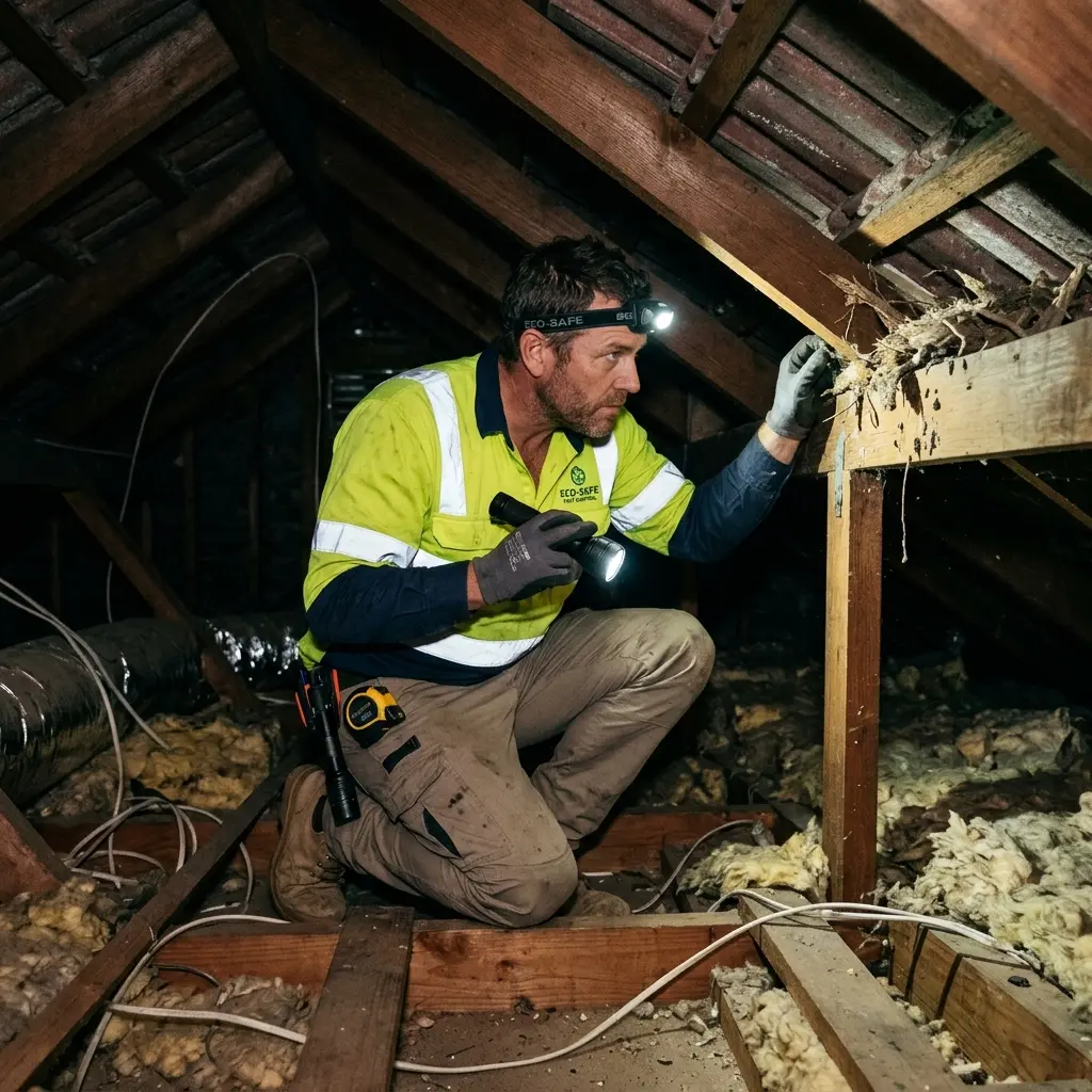 Technician inspecting a Croydon South subfloor void for a deceased cat