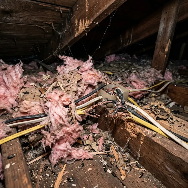 Contaminated ceiling insulation being assessed in a Croydon South roof space